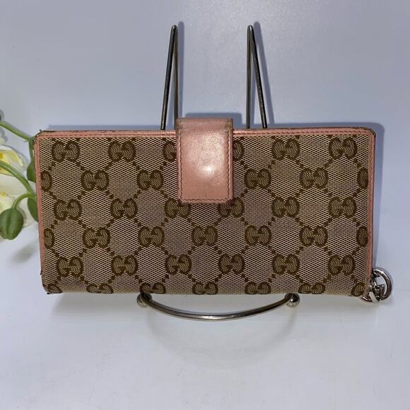Authentic GUCCI GG Logo Leather Trim Long Clutch Wallet - Picture 1 of 9